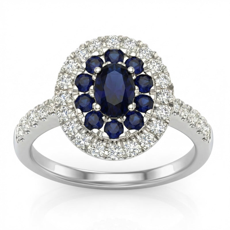 R-44661-SA-W    Diamond & Sapphire Cluster Ring