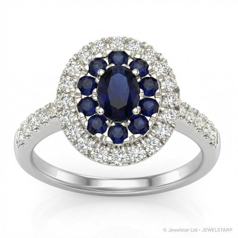 R-44661-SA-W    Diamond & Sapphire Cluster Ring