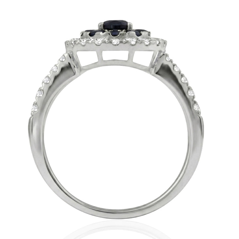 R-44661-SA-W    Diamond & Sapphire Cluster Ring