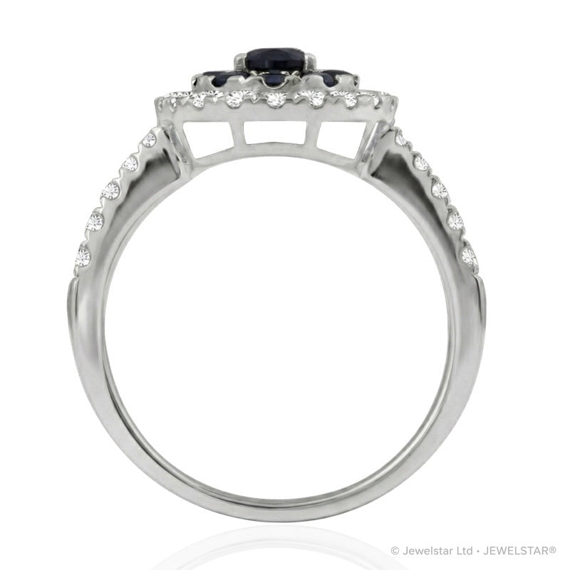 R-44661-SA-W    Diamond & Sapphire Cluster Ring
