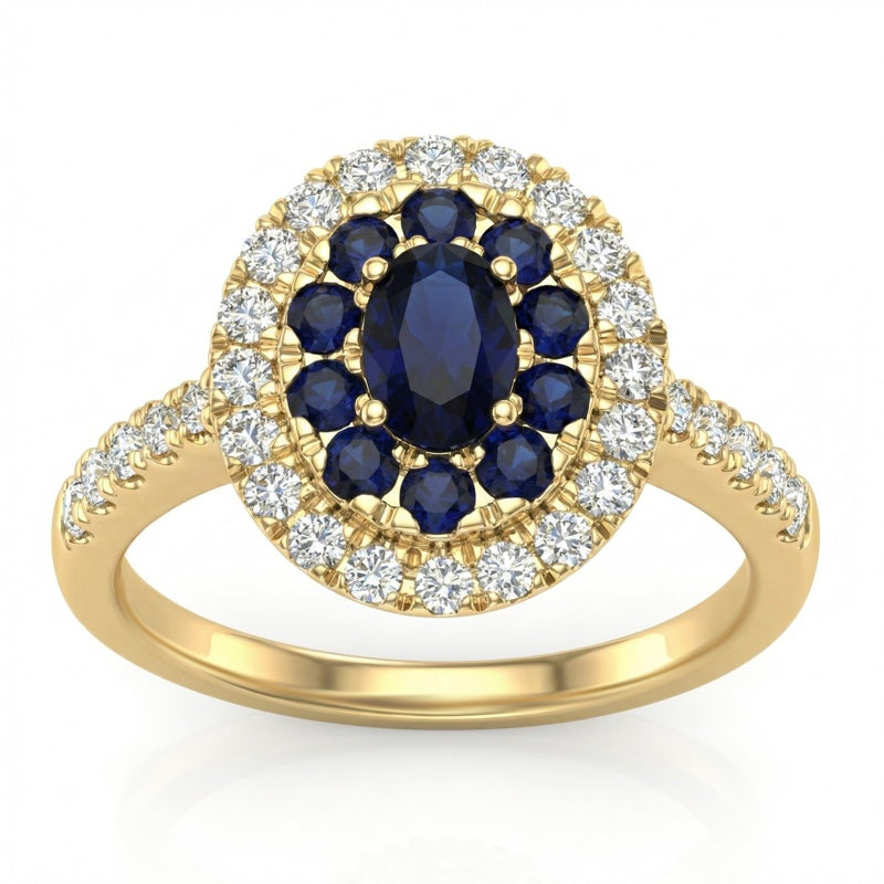 R-44661-SA-Y    Diamond & Sapphire Cluster Ring