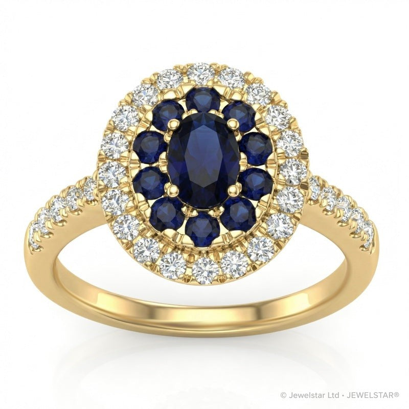 R-44661-SA-Y    Diamond & Sapphire Cluster Ring