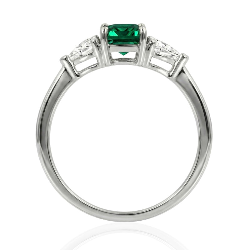 R-44662-EM-W   Diamond & Emerald Three Stone Ring