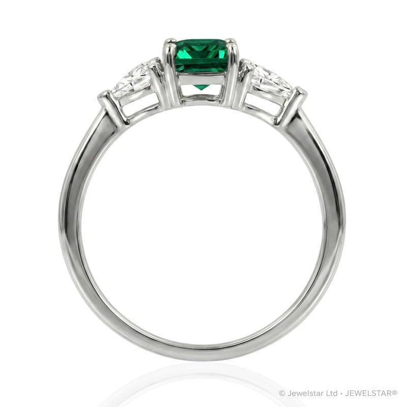 R-44662-EM-W   Diamond & Emerald Three Stone Ring