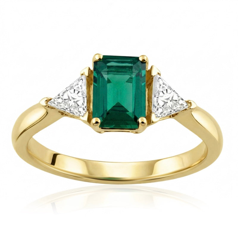 R-44662-EM-Y   Diamond & Emerald Three Stone Ring