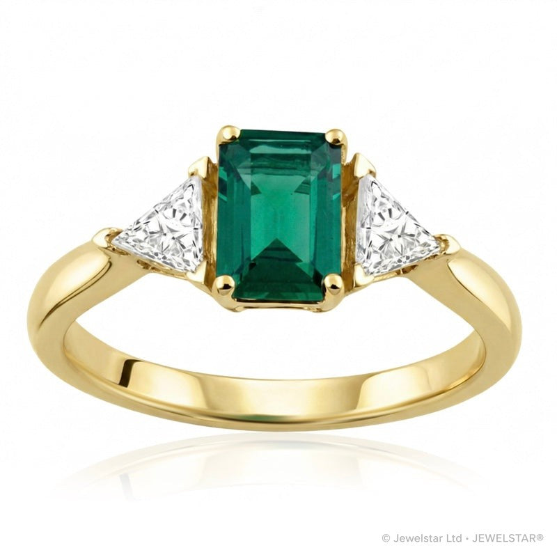 R-44662-EM-Y   Diamond & Emerald Three Stone Ring