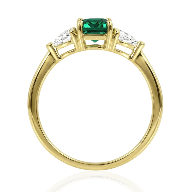 R-44662-EM-Y   Diamond & Emerald Three Stone Ring