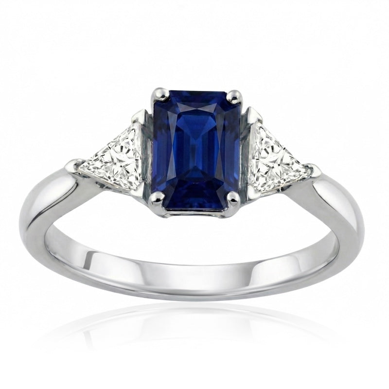 R-44662-SA-W   Diamond & Sapphire Three Stone Ring