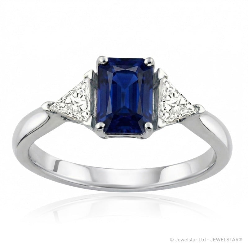 R-44662-SA-W   Diamond & Sapphire Three Stone Ring