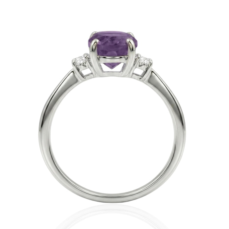 R-44663-AM-W  Diamond & Amethyst Three Stone Ring