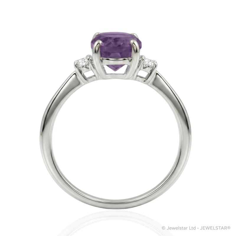 R-44663-AM-W  Diamond & Amethyst Three Stone Ring