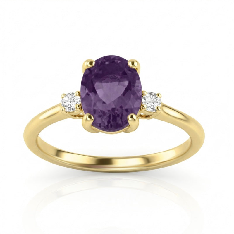 R-44663-AM-Y  Diamond & Amethyst Three Stone Ring