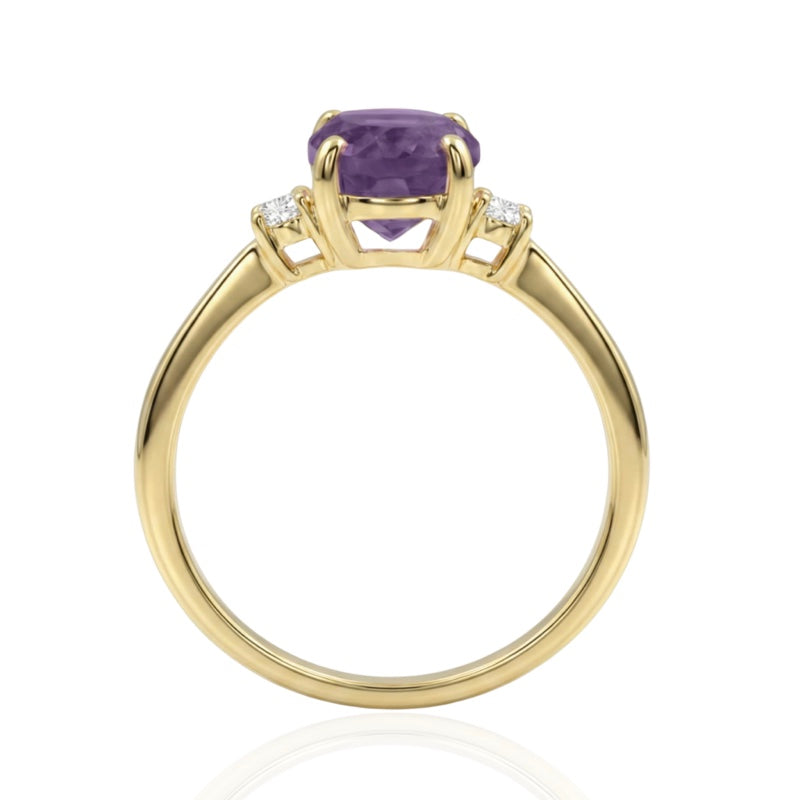 R-44663-AM-Y  Diamond & Amethyst Three Stone Ring
