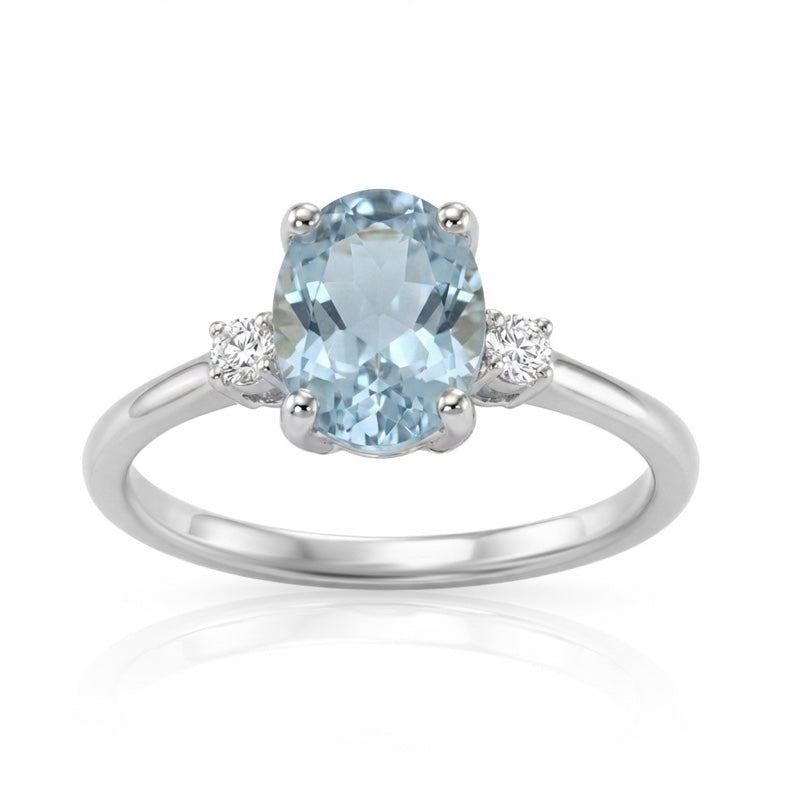 R-44663-BT-W  Diamond & Blue Topaz Three Stone Ring