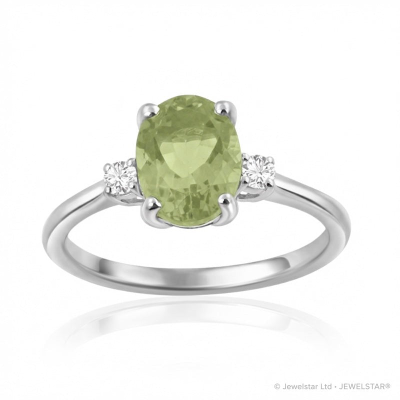 R-44663-PD-W  Diamond & Peridot Three Stone Ring
