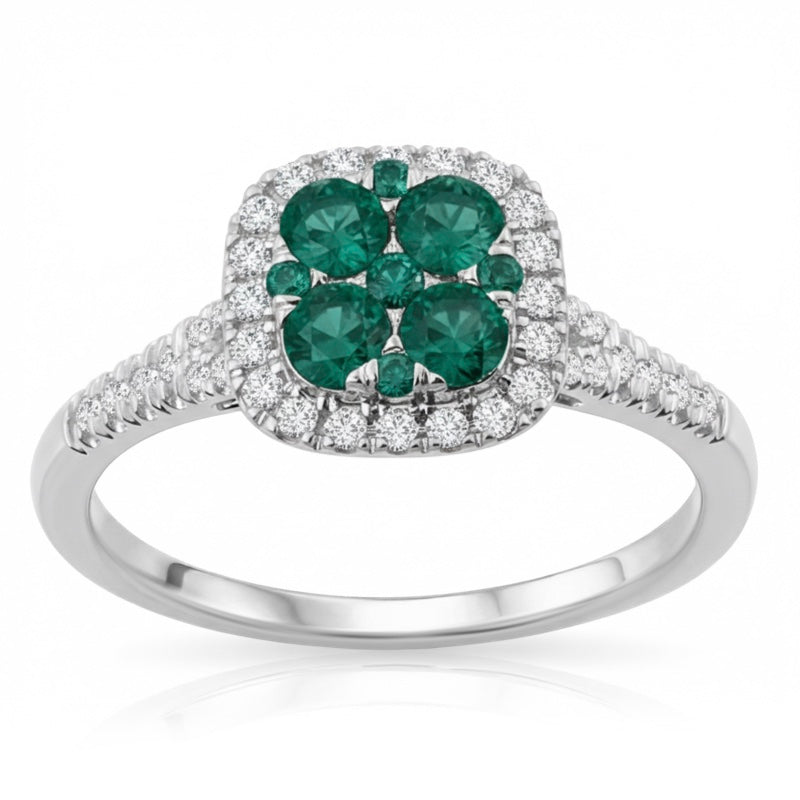 R-44718-EM-W    Diamond & Emerald Cluster Ring