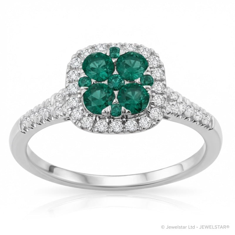 R-44718-EM-W    Diamond & Emerald Cluster Ring