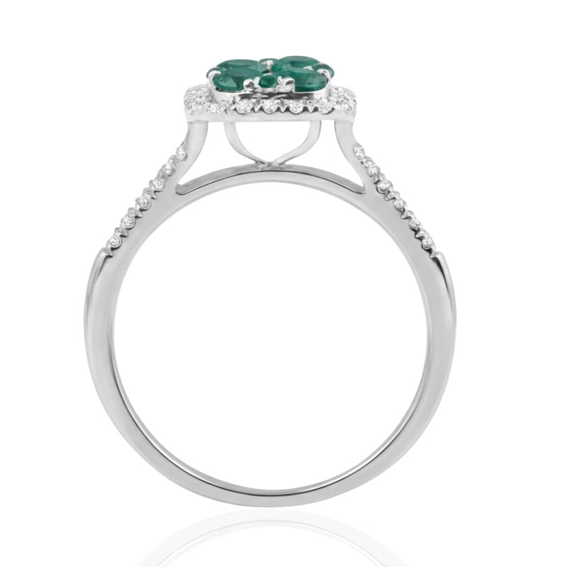 R-44718-EM-W    Diamond & Emerald Cluster Ring