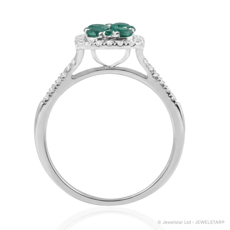 R-44718-EM-W    Diamond & Emerald Cluster Ring