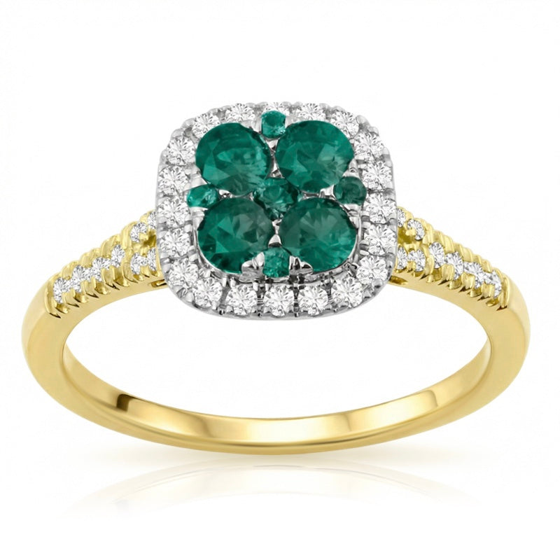 R-44718-EM-Y    Diamond & Emerald Cluster Ring