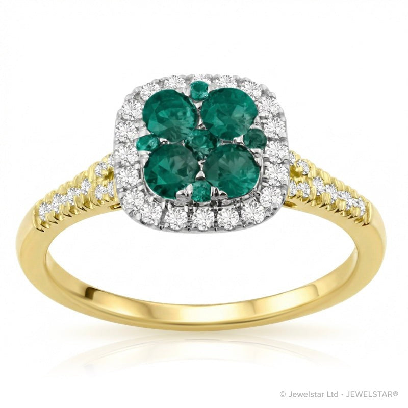 R-44718-EM-Y    Diamond & Emerald Cluster Ring