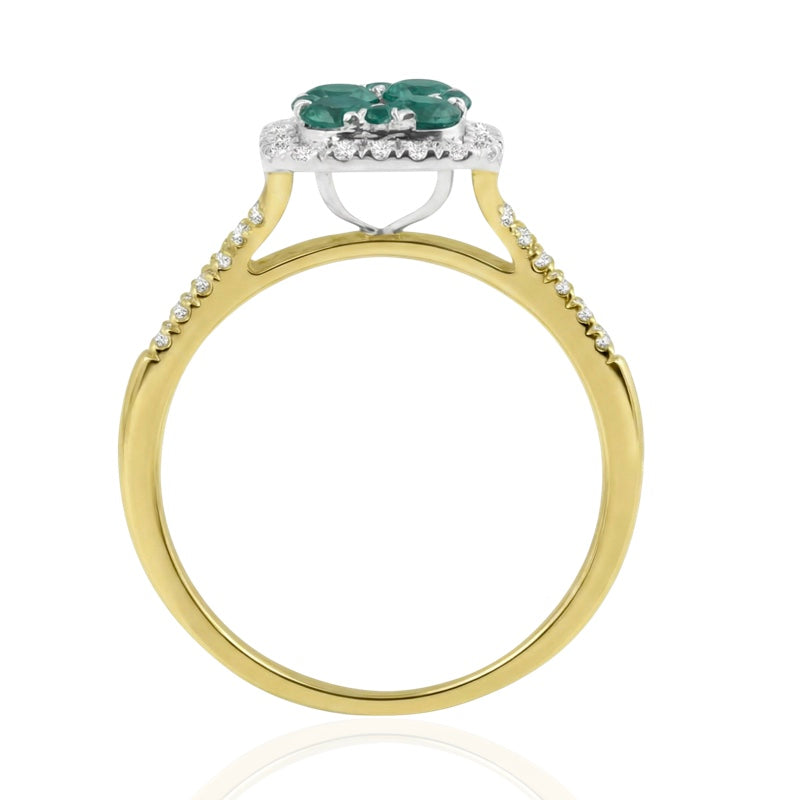 R-44718-EM-Y    Diamond & Emerald Cluster Ring