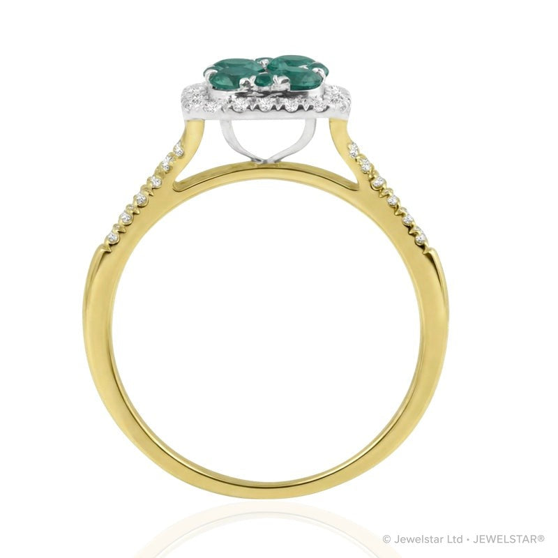 R-44718-EM-Y    Diamond & Emerald Cluster Ring