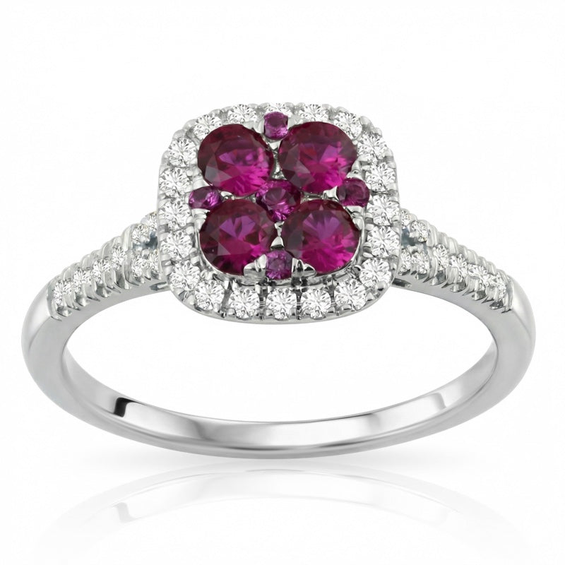 R-44718-RU-W    Diamond & Ruby Cluster Ring