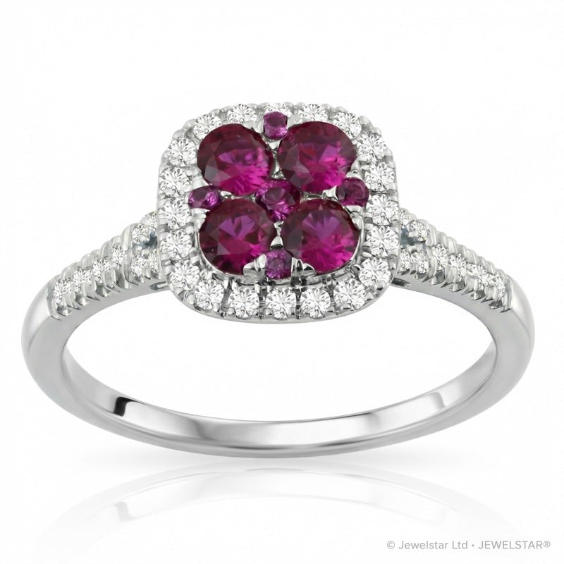 R-44718-RU-W    Diamond & Ruby Cluster Ring