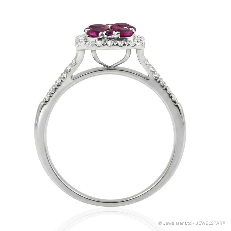 R-44718-RU-W    Diamond & Ruby Cluster Ring