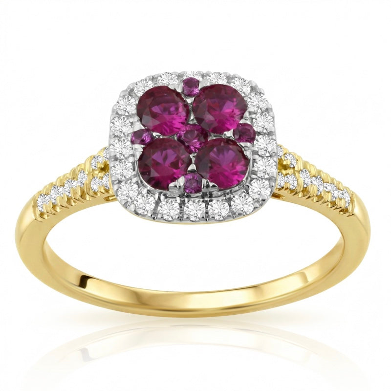 R-44718-RU-Y    Diamond & Ruby Cluster Ring