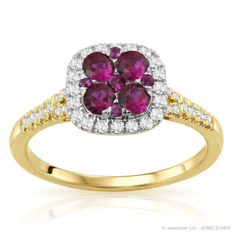 R-44718-RU-Y    Diamond & Ruby Cluster Ring