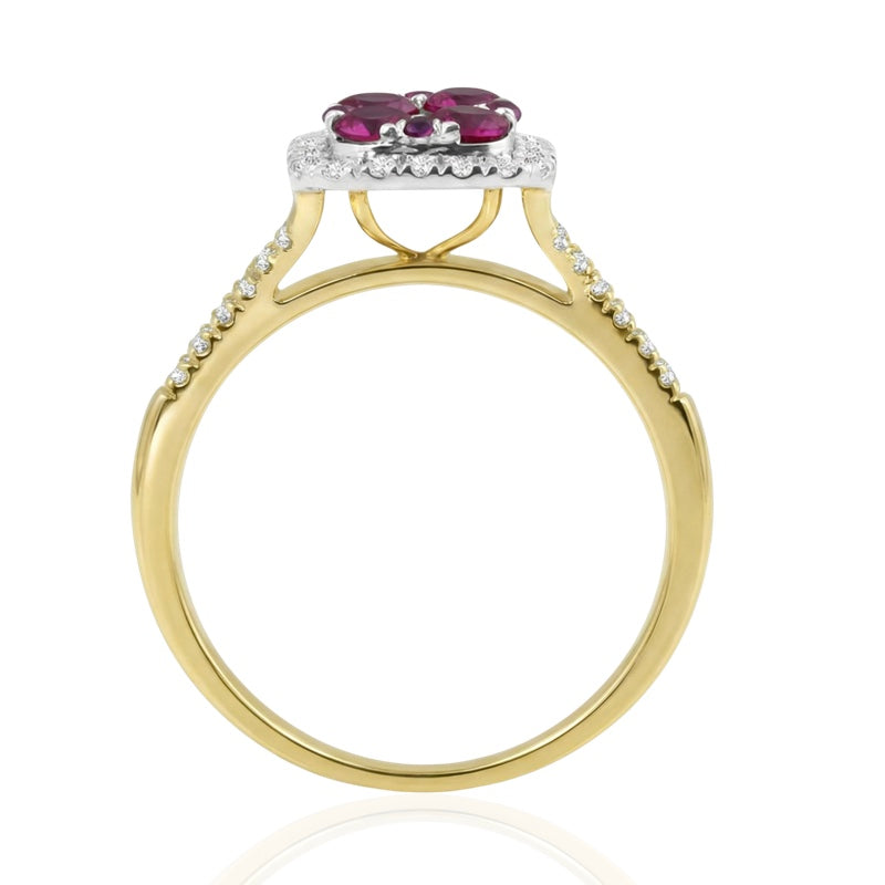 R-44718-RU-Y    Diamond & Ruby Cluster Ring