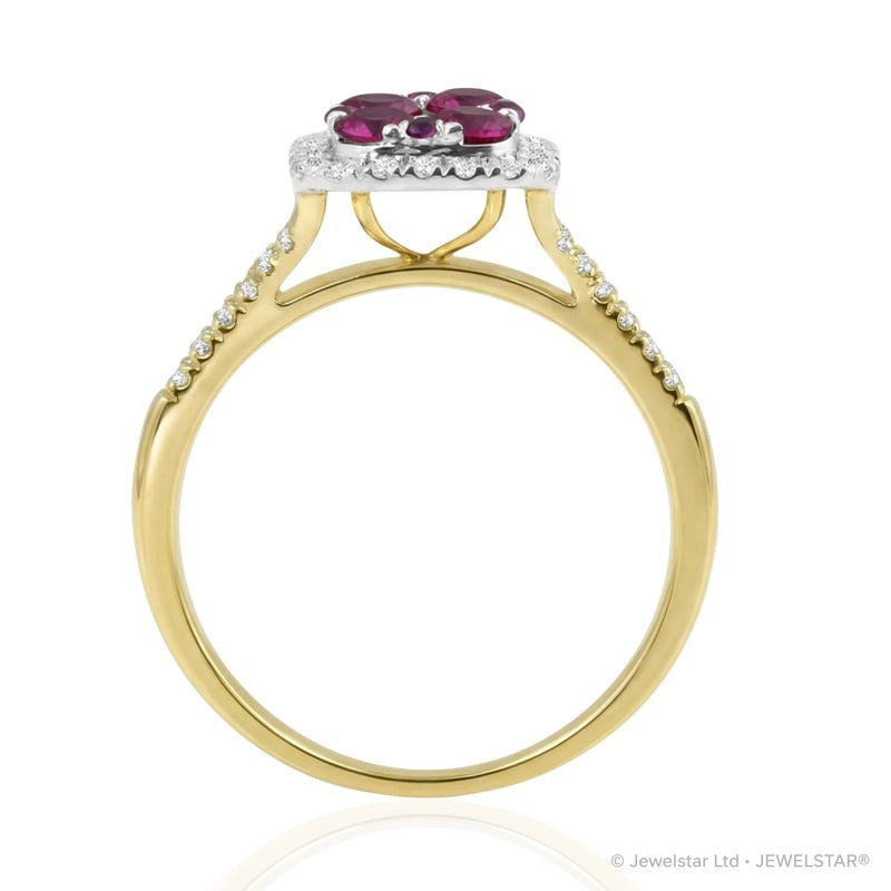R-44718-RU-Y    Diamond & Ruby Cluster Ring