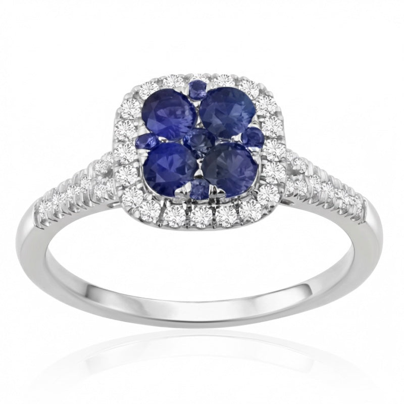 R-44718-SA-W    Diamond & Sapphire Cluster Ring