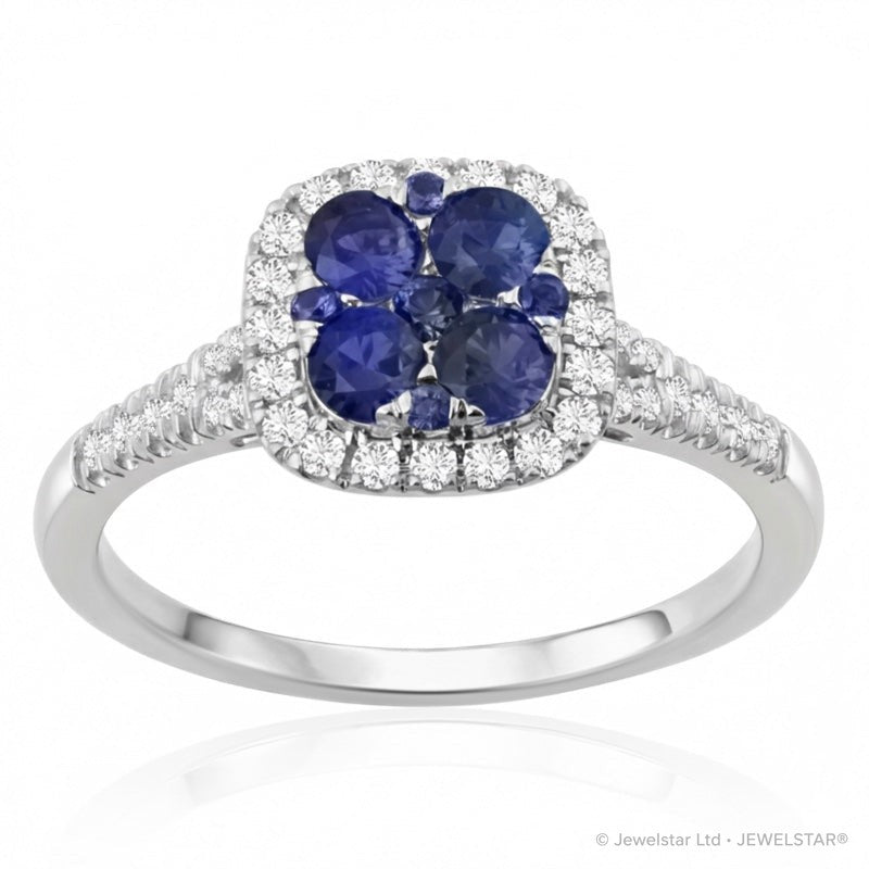 R-44718-SA-W    Diamond & Sapphire Cluster Ring