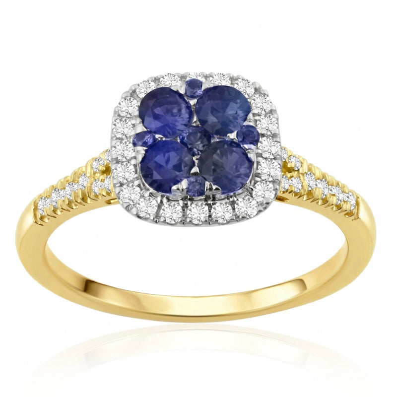 R-44718-SA-Y    Diamond & Sapphire Cluster Ring