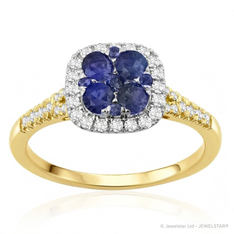 R-44718-SA-Y    Diamond & Sapphire Cluster Ring