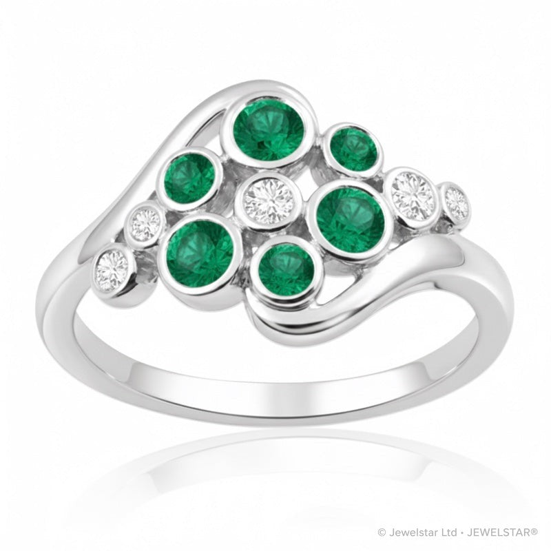 R-44721-EM-W  Diamond & Emerald Bubble Ring