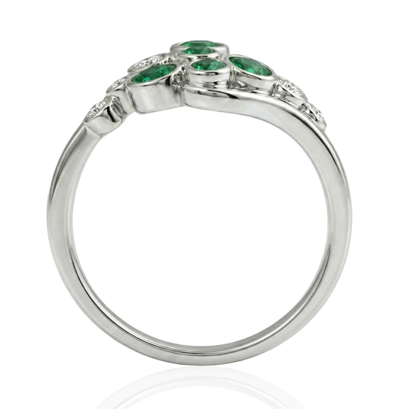 R-44721-EM-W  Diamond & Emerald Bubble Ring
