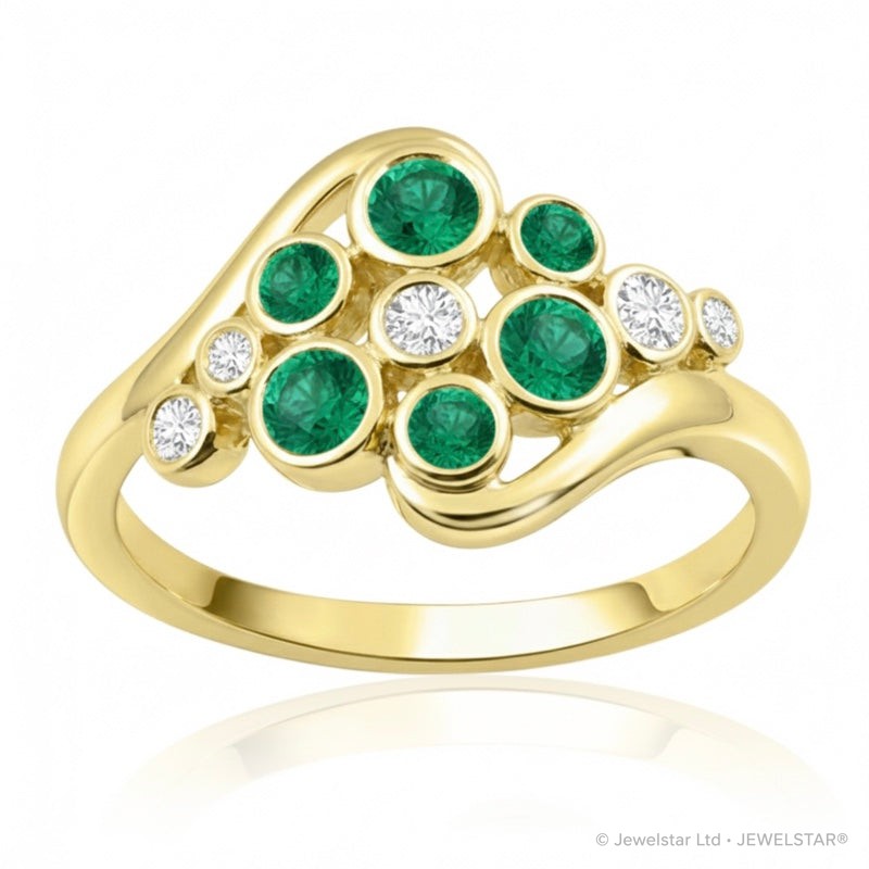 R-44721-EM-Y  Diamond & Emerald Bubble Ring