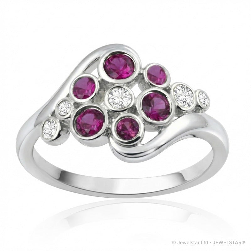 R-44721-RU-W  Diamond & Ruby Bubble Ring