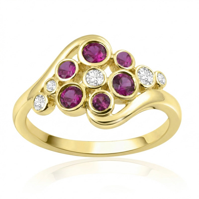 R-44721-RU-Y  Diamond & Ruby Bubble Ring