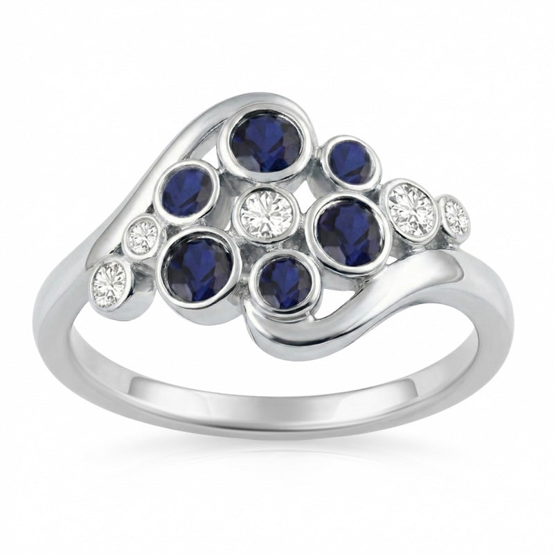 R-44721-SA-W  Diamond & Sapphire Bubble Ring