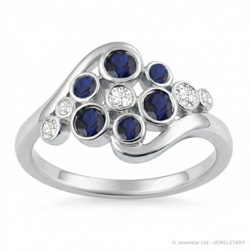 R-44721-SA-W  Diamond & Sapphire Bubble Ring