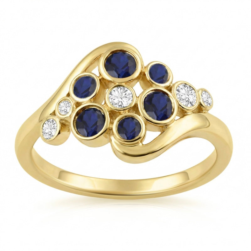 R-44721-SA-Y  Diamond & Sapphire Bubble Ring