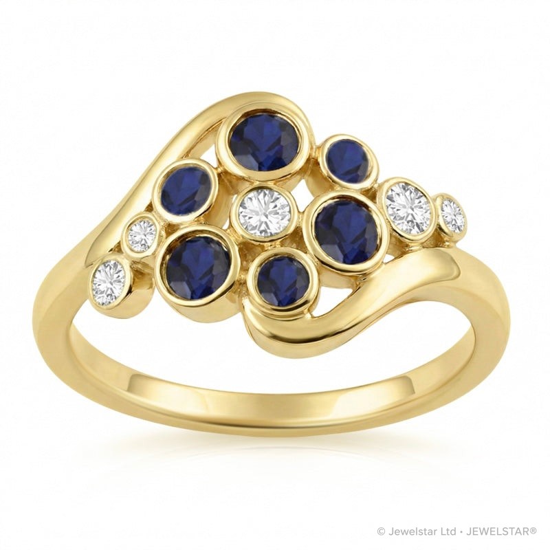 R-44721-SA-Y  Diamond & Sapphire Bubble Ring