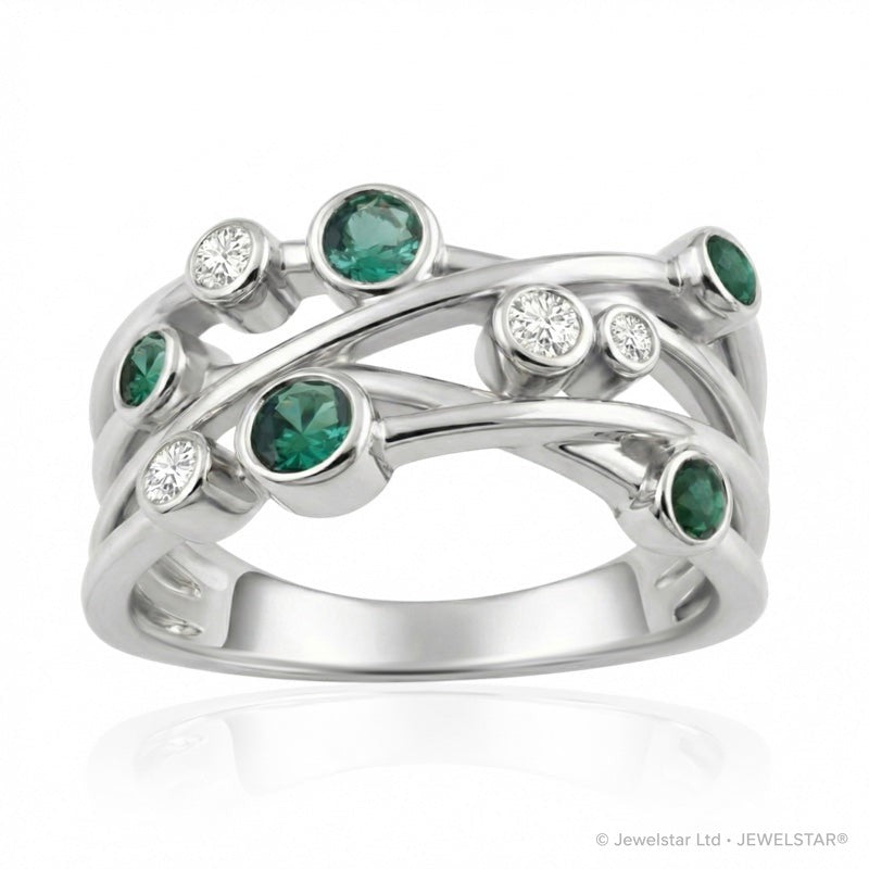 R-44722-EM-W  Diamond & Emerald Bubble Ring