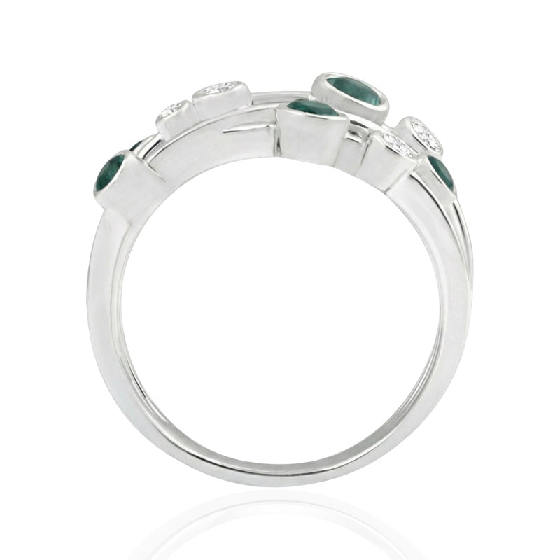 R-44722-EM-W  Diamond & Emerald Bubble Ring