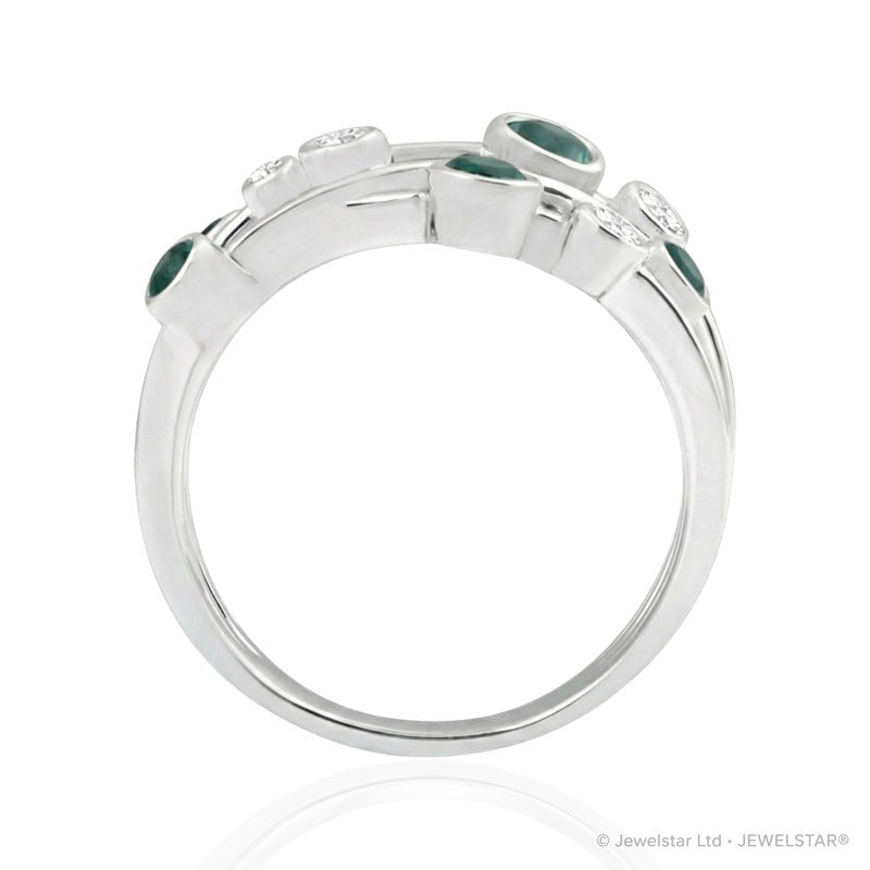 R-44722-EM-W  Diamond & Emerald Bubble Ring